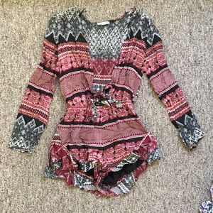 Long sleeve printed romper